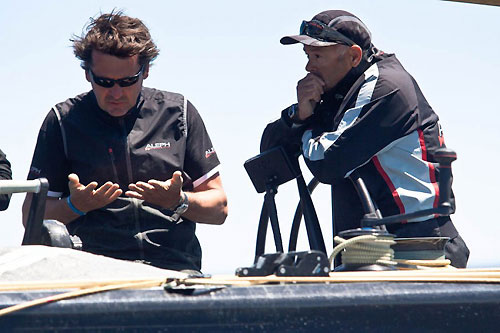 Louis Vuitton Trophy, La Maddalena, Italy, May 22nd-June 6th 2010. Race Day 4. ALEPH's Skipper, Bertrand Pac after the collision. Photo copyright Bob Grieser, Outsideimages NZ and Louis Vuitton Trophy.