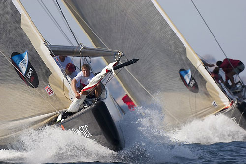 Louis Vuitton Trophy, La Maddalena, Sardegna. Race day five saw plenty of close racing with Artemis and Luna Rossa battled for weather mark and finish with Artemis winning. Photo copyright Bob Grieser, Outsideimages NZ and Louis Vuitton Trophy.