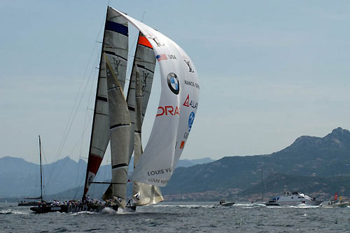 Louis Vuitton Trophy, La Maddalena, Italy. Race Day 5. BMW ORACLE Racing (USA) verses ALL4ONE (GER). Photo copyright Franck Socha and Louis Vuitton Trophy.