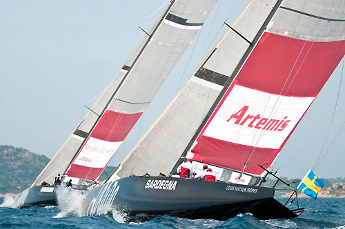 Louis Vuitton Trophy, La Maddalena, Italy. Race Day 6. Artemis (SWE) verses Mascalzone Latino Audi Team (ITA). Photo copyright Paul Todd, Outsideimages NZ and Louis Vuitton Trophy.