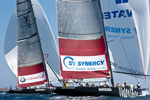 Louis Vuitton Trophy, La Maddalena, Italy. Race Day 7. BMW ORACLE Racing (USA) verses Synergy Russian Sailing Team (RUS). Photo copyright Bob Grieser, Outsideimages NZ and Louis Vuitton Trophy.