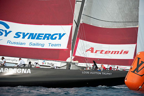 Louis Vuitton Trophy, La Maddalena, Italy, May 29th 2010 during Race Day 8. Synergy (RUS) verses Artemis (SWE). Photo copyright Paul Todd, Outsideimages NZ and Louis Vuitton Trophy.