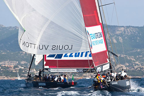 Louis Vuitton Trophy, La Maddalena, Italy, May 22nd-June 6th 2010. Race Day 11. Azzurra (ITA) verses TeamOrigin (GBR). Photo copyright Bob Grieser, Outsideimages NZ and Louis Vuitton Trophy.