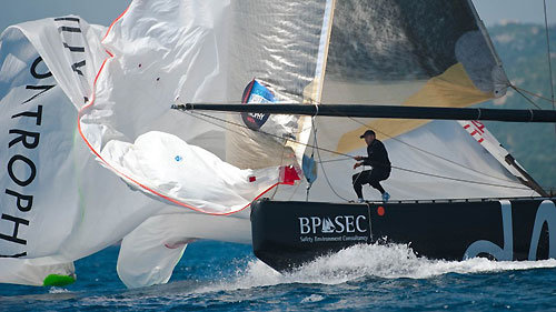 Louis Vuitton Trophy, La Maddalena, Italy, May 22nd-June 6th 2010. Race Day 11. Mascalzone Latino Audi Team (ITA) verses ALEPH Sailing Team (FRA). Photo copyright Paul Todd, Outsideimages NZ and Louis Vuitton Trophy.