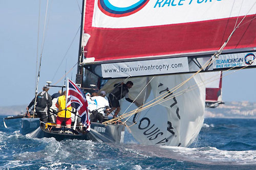 Louis Vuitton Trophy, La Maddalena, Italy, May 22nd-June 6th 2010. Race Day 12. Mascalzone Latino Audi Team (ITA) verses TeamOrigin (GBR). Photo copyright Bob Grieser, Outsideimages NZ and Louis Vuitton Trophy.