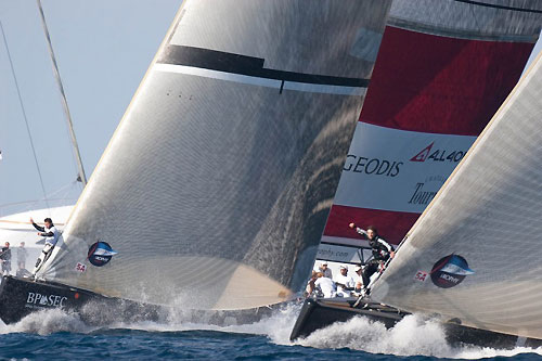 Louis Vuitton Trophy, La Maddalena, Italy, May 22nd-June 6th 2010. Race Day 12. All4ONE (GER) verses ALEPH Sailing Team. Photo copyright Bob Grieser, Outsideimages NZ and Louis Vuitton Trophy.