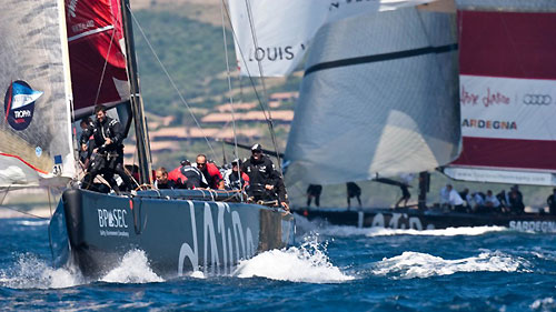 Louis Vuitton Trophy, La Maddalena, Italy, May 22nd-June 6th 2010. Race Day 13. Emirates Team New Zealand (NZL) verses Mascalzone Latino Audi Team (ITA). Photo copyright Bob Grieser, Outsideimages NZ and Louis Vuitton Trophy.