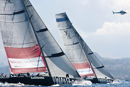 Louis Vuitton Trophy, La Maddalena, Italy, May 22nd-June 6th 2010. Race Day 13. Quarter Finals: Mascalzone Latino Audi Team (ITA) verses Synergy. Photo copyright Bob Grieser, Outsideimages NZ and Louis Vuitton Trophy.