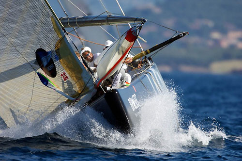 Louis Vuitton Trophy, La Maddalena, Italy, May 22nd-June 6th 2010. Race Day 15. Semi Finals: ALL4ONE (GER) verses Synergy Russian Sailing Team (RUS). Photo copyright Franck Socha and Louis Vuitton Trophy.