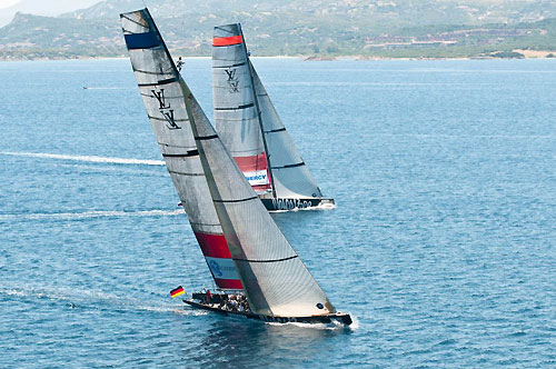 Louis Vuitton Trophy, La Maddalena, Italy, May 22nd-June 6th 2010. Race Day 15. Semi Finals: ALL4ONE (GER) verses Synergy Russian Sailing Team (RUS). Photo copyright Paul Todd, Outsideimages NZ and Louis Vuitton Trophy.