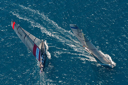 Louis Vuitton Trophy, La Maddalena, Italy, May 22nd-June 6th 2010. Race Day 15. Semi Finals: ALL4ONE (GER) verses Synergy Russian Sailing Team (RUS). Photo copyright Paul Todd, Outsideimages NZ and Louis Vuitton Trophy.