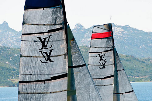 Louis Vuitton Trophy, La Maddalena, Italy, May 22nd-June 6th 2010. Race Day 15. Semi Finals: ALL4ONE (GER) verses Synergy Russian Sailing Team (RUS). Photo copyright Paul Todd, Outsideimages NZ and Louis Vuitton Trophy.