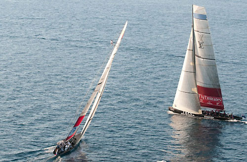 Louis Vuitton Trophy, La Maddalena, Italy, May 22nd-June 6th 2010. Race Day 15. Finals: Emirates Team New Zealand (NZL) verses Synergy Russian Sailing Team (RUS). Photo copyright Paul Todd, Outsideimages NZ and Louis Vuitton Trophy.