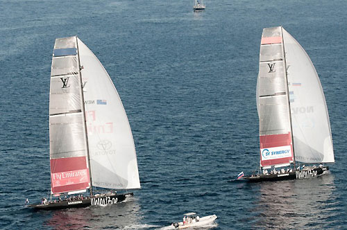 Louis Vuitton Trophy, La Maddalena, Italy, May 22nd-June 6th 2010. Race Day 15. Finals: Emirates Team New Zealand (NZL) verses Synergy Russian Sailing Team (RUS). Photo copyright Paul Todd, Outsideimages NZ and Louis Vuitton Trophy.