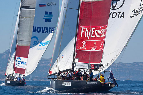 Louis Vuitton Trophy, La Maddalena, Italy, May 22nd-June 6th 2010. Race Day 16. Final: Emirates Team New Zealand (NZL) verses Synergy Russian Sailing Team (RUS). Photo copyright Bob Grieser, Outsideimages NZ and Louis Vuitton Trophy.