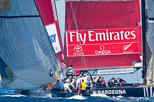 Louis Vuitton Trophy, La Maddalena, Italy, May 22nd-June 6th 2010. Race Day 16. Final: Emirates Team New Zealand (NZL) verses Synergy Russian Sailing Team (RUS). Photo copyright Bob Grieser, Outsideimages NZ and Louis Vuitton Trophy.