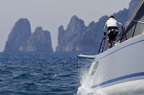 Andres Soriano's mini maxi Alegre with the Faraglionis in the background. Photo copyright Carlo Rolex and Borlenghi.