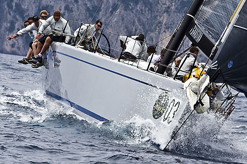 Andres Soriano's mini maxi Alegre gets to windward mark. Photo copyright Carlo Rolex and Borlenghi.