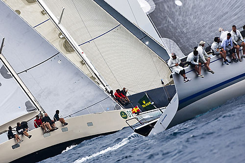 Benjamin Brian's mini maxi Aegir and Andres Soriano's mini maxi Alegre at the start of the mini maxi class race off Capri. Photo copyright Carlo Rolex and Borlenghi.