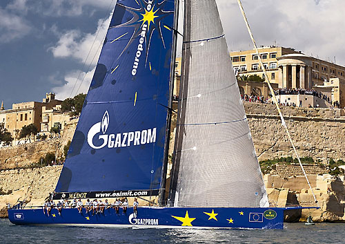 Igor Simcic's Esimit Europa 2, at the Start of the 31st Rolex Middle Sea Race. Photo copyright Rolex and Kurt Arrigo.