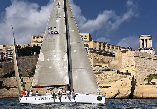 Lee Satariano and Christian Ripard's J122 Artie, at the Start of the 31st Rolex Middle Sea Race. Photo copyright Rolex and Kurt Arrigo.