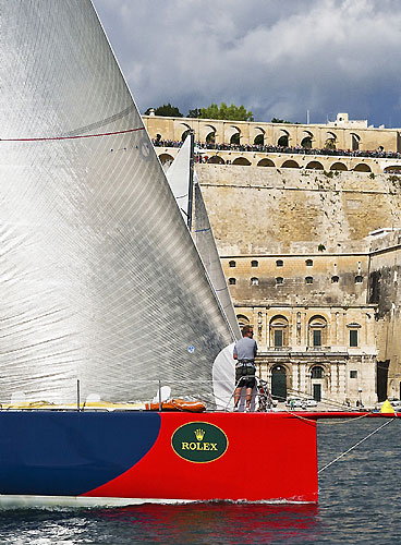 Vladimir Prosikhin's Volvo 70 E1, at the start of the 31st Rolex Middle Sea Race. Photo copyright Rolex and Kurt Arrigo.