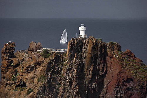 Andres Soriano's Mills 68 Alegre sailing past Stromboliccioi, during the 31st Rolex Middle Sea Race. Photo copyright Rolex and Kurt Arrigo.