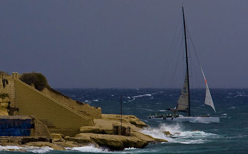 George David’s Rambler, crossing the finish line and breaking the Rolex Middle Sea Race record in 2007. Photo copyright Rolex and Carlo Borlenghi.