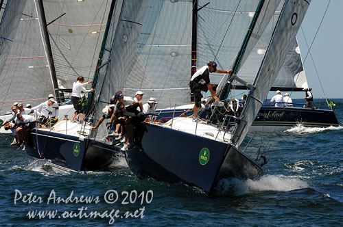 Lang Walker's Kokomo (AUS) ahead of Martin and Lisa Hill's Estate Master (AUS) with Jim Richardson's Barking Mad in the background, during the 2010 Rolex Trophy One Design Series, offshore Sydney. Photo copyright Peter Andrews, Outimage Australia.