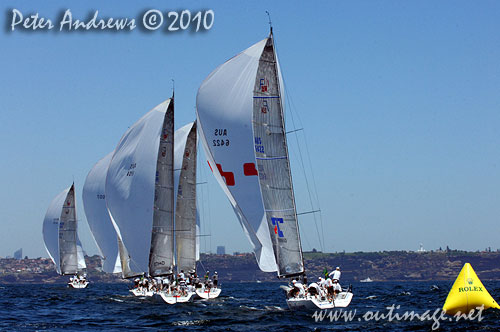 The Farr 40 fleet under spinnaker, during the 2010 Rolex Trophy One Design Series, offshore Sydney. Photo copyright Peter Andrews, Outimage Australia.