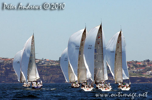 The Farr 40 fleet under spinnaker, during the 2010 Rolex Trophy One Design Series, offshore Sydney. Photo copyright Peter Andrews, Outimage Australia.