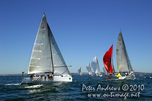 The Farr 40 fleet commencing a spinnaker run from the top mark, during the 2010 Rolex Trophy One Design Series, offshore Sydney. Photo copyright Peter Andrews, Outimage Australia.