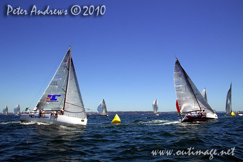 Guido Belgiorno-Nettis' Transfusion (AUS) chasing Andrew Hunn's Tasmanian entry, Voodoo Chile (AUS) around the top mark, during the 2010 Rolex Trophy One Design Series, offshore Sydney. Photo copyright Peter Andrews, Outimage Australia.