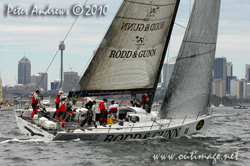 Bill Wild's Reichel Pugh 55 Rod & Gunn Wedgetail from Queensland, ahead of the start of the Rolex Sydney Hobart 2010. Photo copyright Peter Andrews, Outimage Australia.