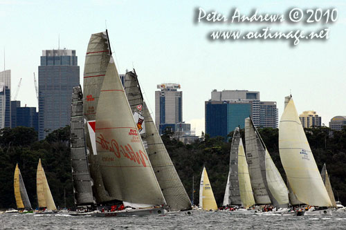 The fleet, after the start of the Rolex Sydney Hobart 2010. Photo copyright Peter Andrews, Outimage Australia.