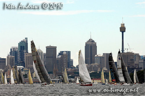 The fleet, after the start of the Rolex Sydney Hobart 2010. Photo copyright Peter Andrews, Outimage Australia.