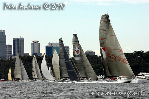 The fleet, after the start of the Rolex Sydney Hobart 2010. Photo copyright Peter Andrews, Outimage Australia.