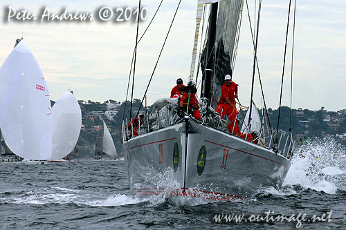 Bob Oatley's Wild Oats XI, after the start of the Rolex Sydney Hobart 2010. Photo copyright Peter Andrews, Outimage Australia.