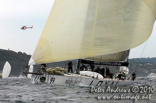 Sean Langman and Anthony Bell's Elliott Maxi Investec Loyal, after the start of the Rolex Sydney Hobart 2010. Photo copyright Peter Andrews, Outimage Australia.