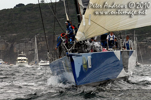 Grant Wharington's Maxi Wild Thing outside the heads after the start of the Rolex Sydney Hobart 2010. Photo copyright Peter Andrews, Outimage Australia.