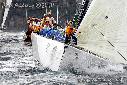 Stephen Ainsworth's Reichel Pugh 63 Loki, outside the heads after the start of the Rolex Sydney Hobart 2010. Photo copyright Peter Andrews, Outimage Australia.