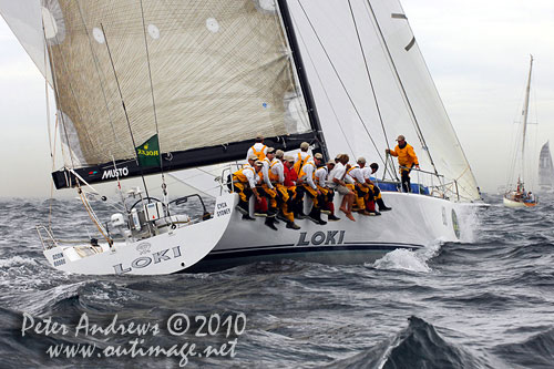 Stephen Ainsworth's Reichel Pugh 63 Loki, outside the heads after the start of the Rolex Sydney Hobart 2010. Photo copyright Peter Andrews, Outimage Australia.