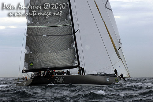 Niklas Zennström’s Rán, outside the heads after the start of the Rolex Sydney Hobart 2010. Photo copyright Peter Andrews, Outimage Australia.