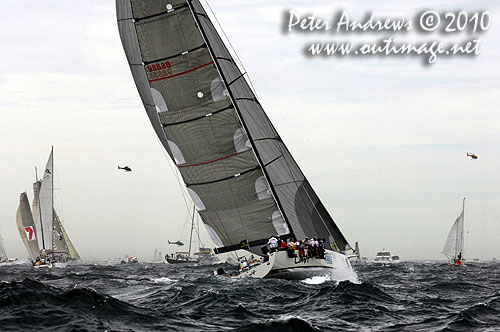 Alan Brierty's Reichel Pugh 62 Limit, outside the heads after the start of the Rolex Sydney Hobart 2010. Photo copyright Peter Andrews, Outimage Australia.
