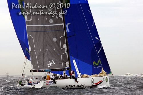 Matt Allen's Jones 70 Ichi Ban, outside the heads after the start of the Rolex Sydney Hobart 2010. Photo copyright Peter Andrews, Outimage Australia.