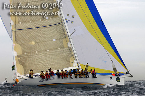 Jim Cooney's Jutson 79 Brindabella, outside the heads after the start of the Rolex Sydney Hobart 2010. Photo copyright Peter Andrews, Outimage Australia.