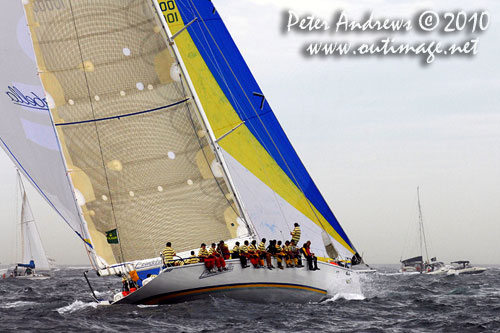 Jim Cooney's Jutson 79 Brindabella, outside the heads after the start of the Rolex Sydney Hobart 2010. Photo copyright Peter Andrews, Outimage Australia.