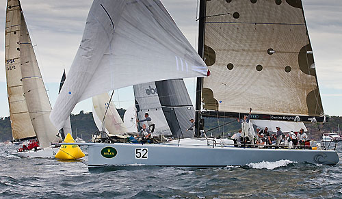 Ainley, Williams and Van Der Slot's TP52 Calm, ahead of the start of the Rolex Sydney Hobart 2010. Photo copyright Rolex and Daniel Forster.