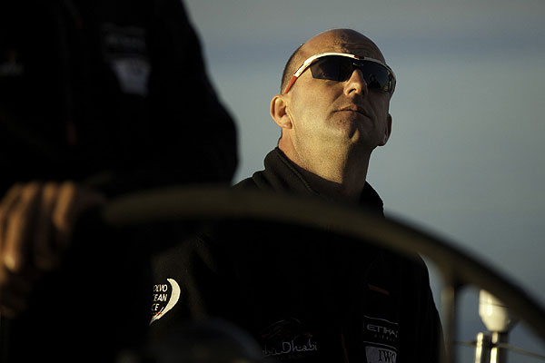 Skipper Ian Walker onboard Abu Dhabi Ocean Racing during leg 1 of the Volvo Ocean Race 2011-12, from Alicante, Spain to Cape Town, South Africa. Photo Nick Dana / Abu Dhabi Ocean Racing / Volvo Ocean Race.