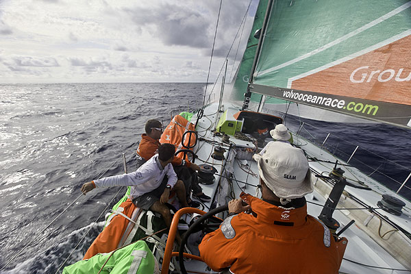 Groupama Sailing Team during leg 1 of the Volvo Ocean Race 2011-12, from Alicante, Spain to Cape Town, South Africa. Photo Yann Riou / Groupama Sailing Team / Volvo Ocean Race.